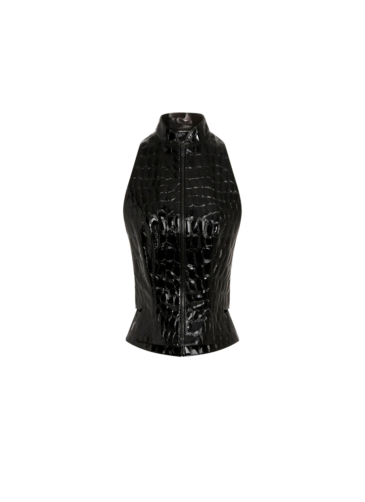 Gilet en cuir imprimé croco - Noir