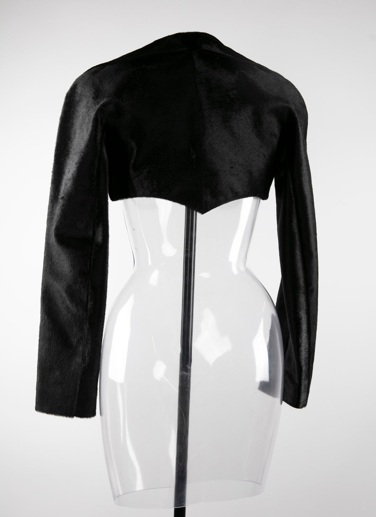 Very short bolero with large leather collar - Black intense