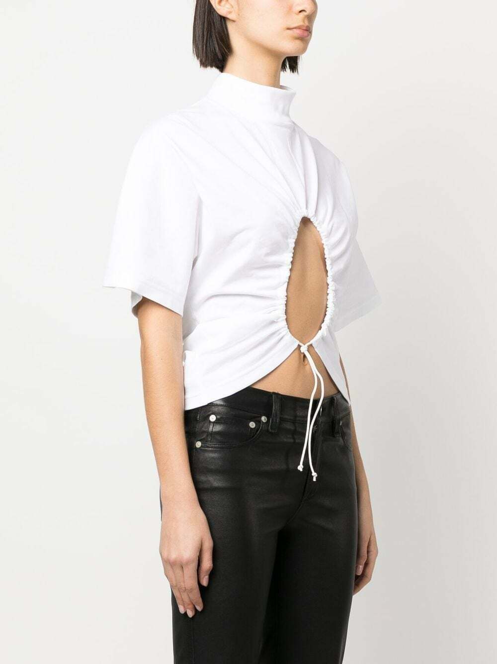 Stand-up collar crew neck T-shirt - White