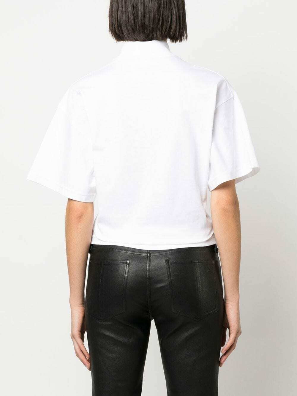 Stand-up collar crew neck T-shirt - White