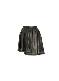 Short asymmetric skirt in leather - Black intense