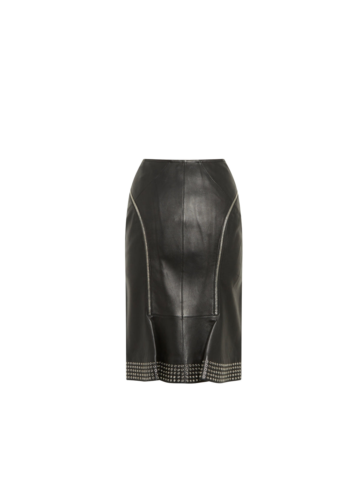 Eyelet leather midi skirt - Black intense