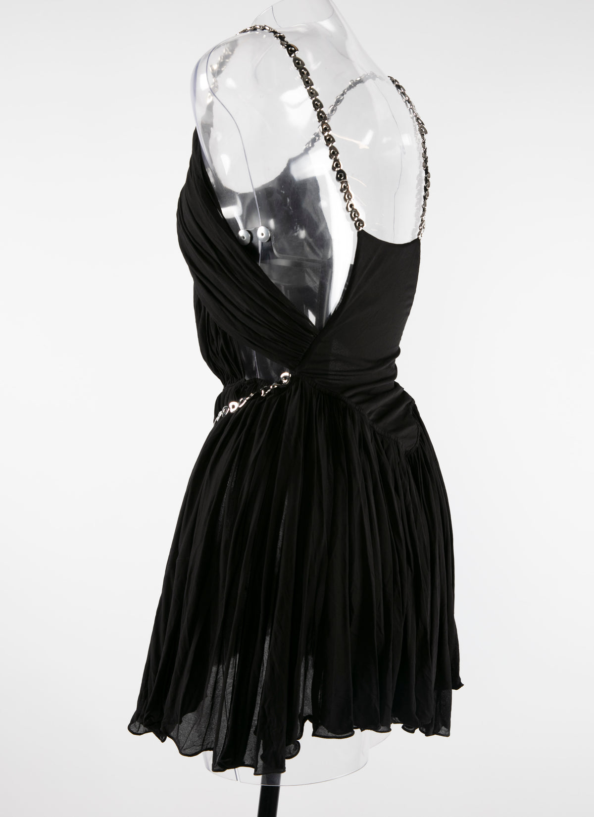 Short pleated dress with cut-outs and chains - Black intense