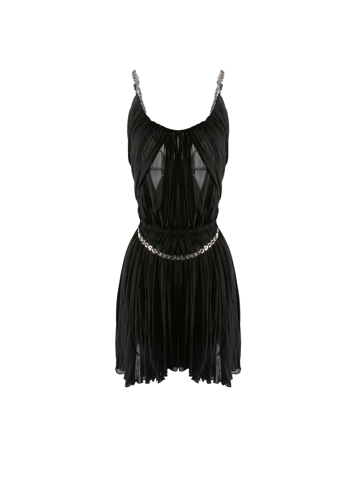 Short pleated dress with cut-outs and chains - Black intense