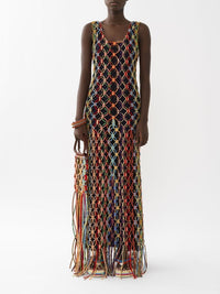 Robe longue ajourée en soie - Multicolor
