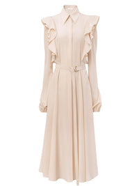 Robe chemise volantée en soie - Pansy Pink
