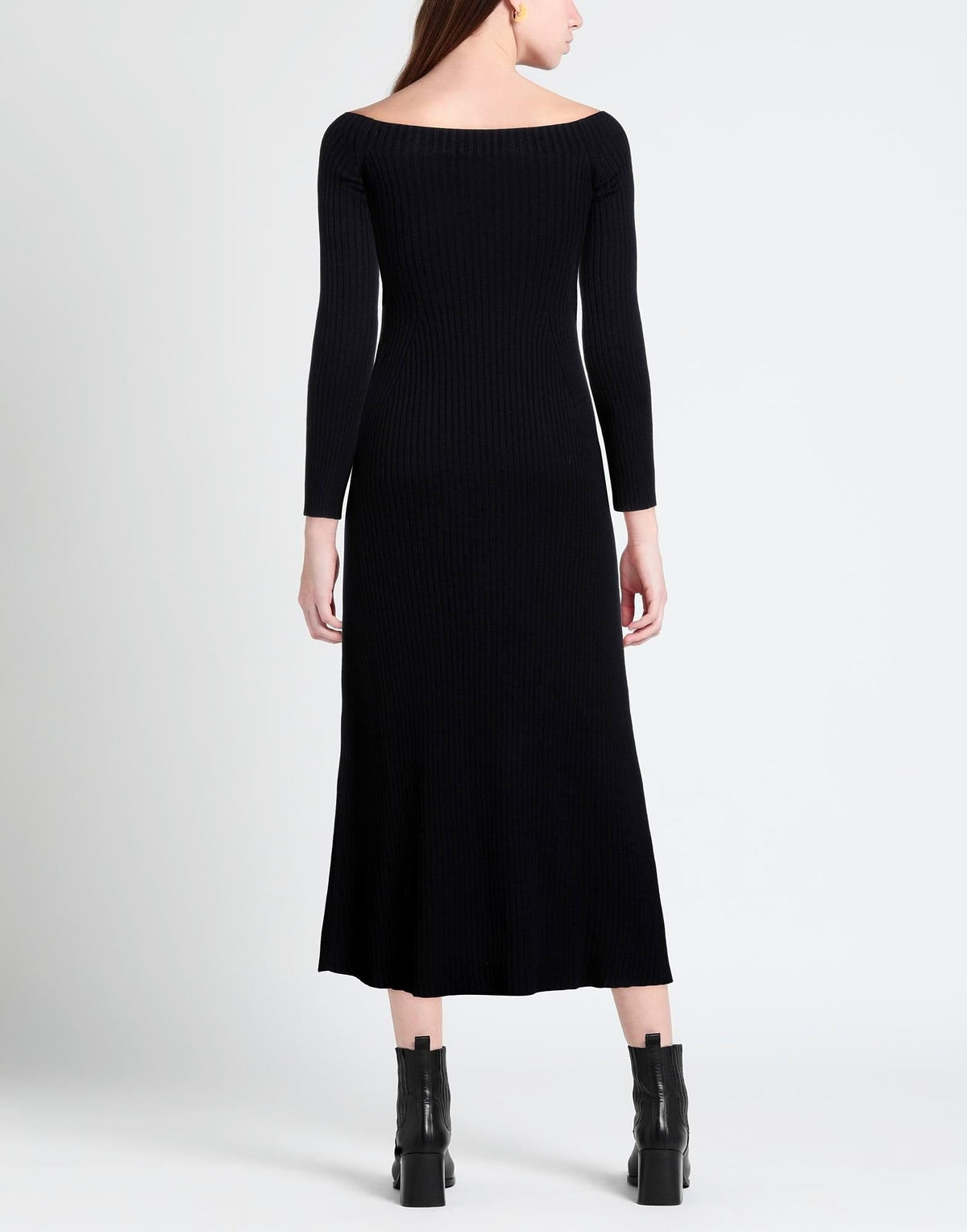 Robe à manches longues col bateau en laine et cachemire - Dark Night Blue