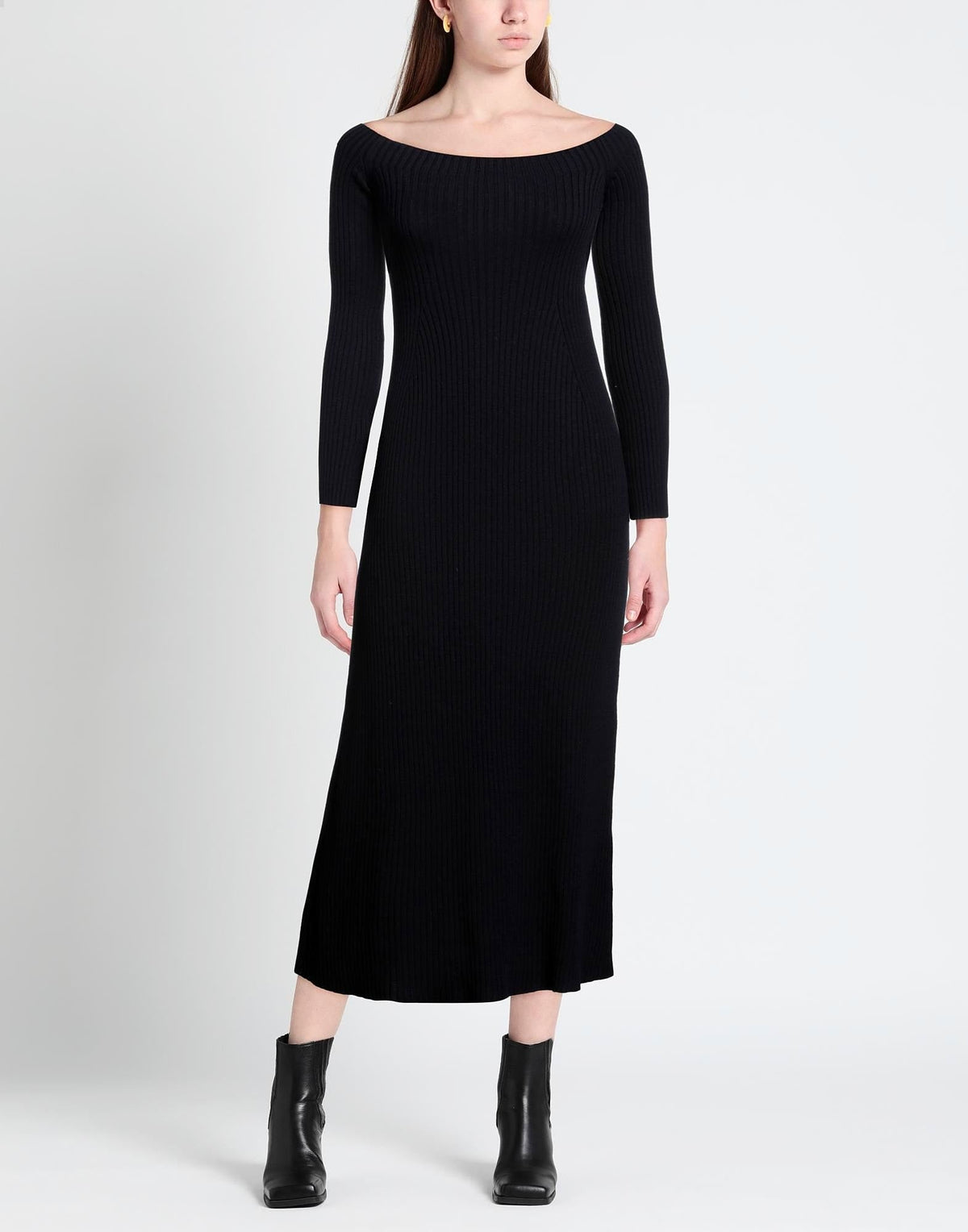 Robe à manches longues col bateau en laine et cachemire - Dark Night Blue