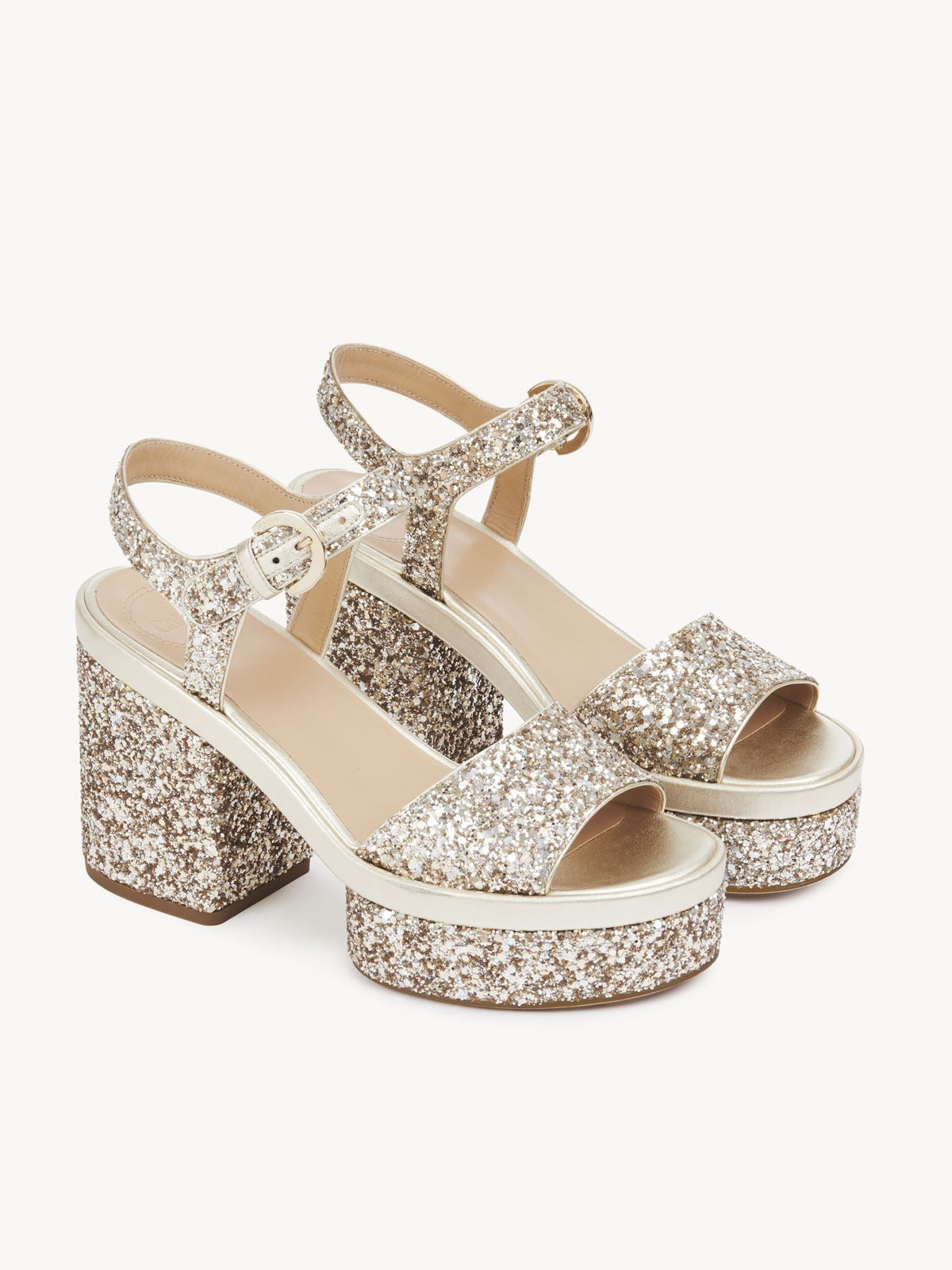 Sandales compensées Odina 100 en cuir - Glittery Beige