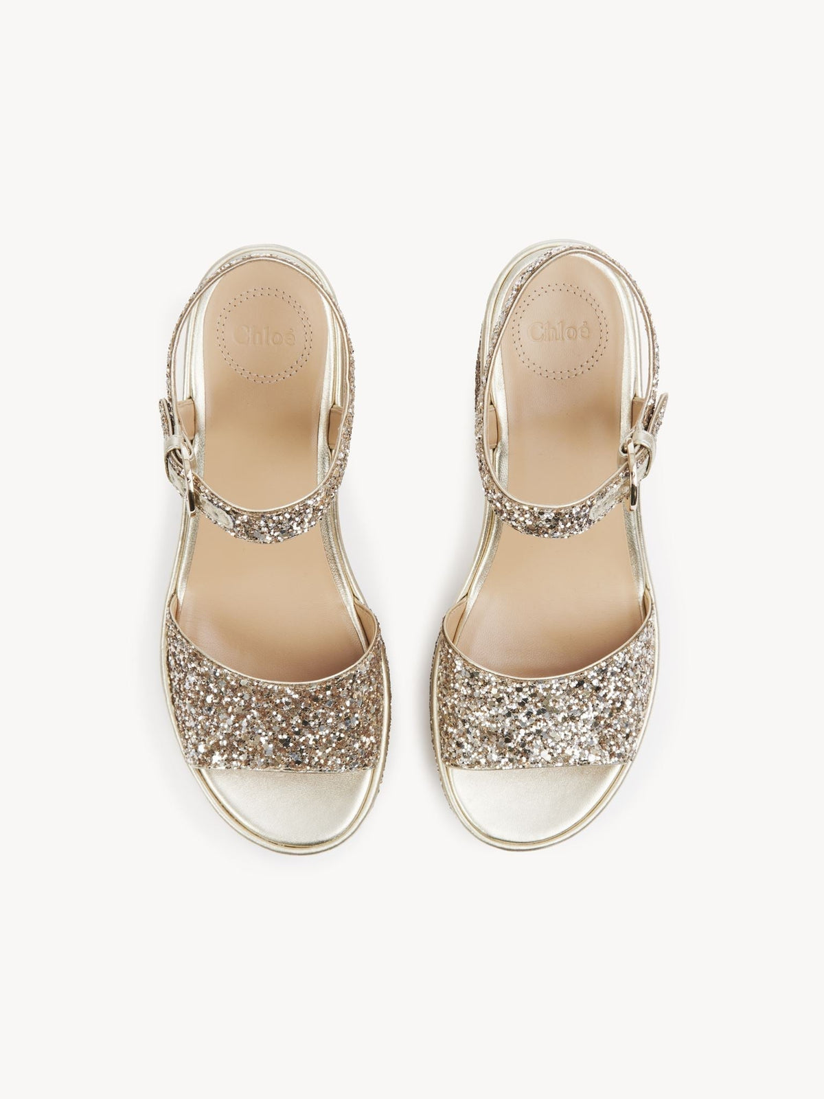 Sandales compensées Odina 100 en cuir - Glittery Beige