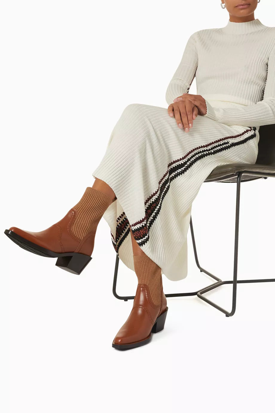 Bottines texanes effet chaussette Nellie 60 en cuir - Ochre Delight