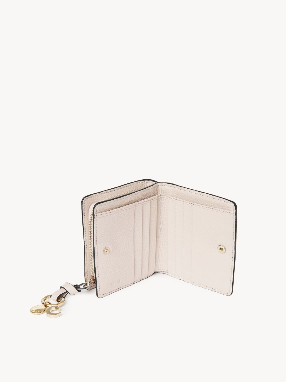 Portefeuille compact zippé Alphabet en cuir - Nude