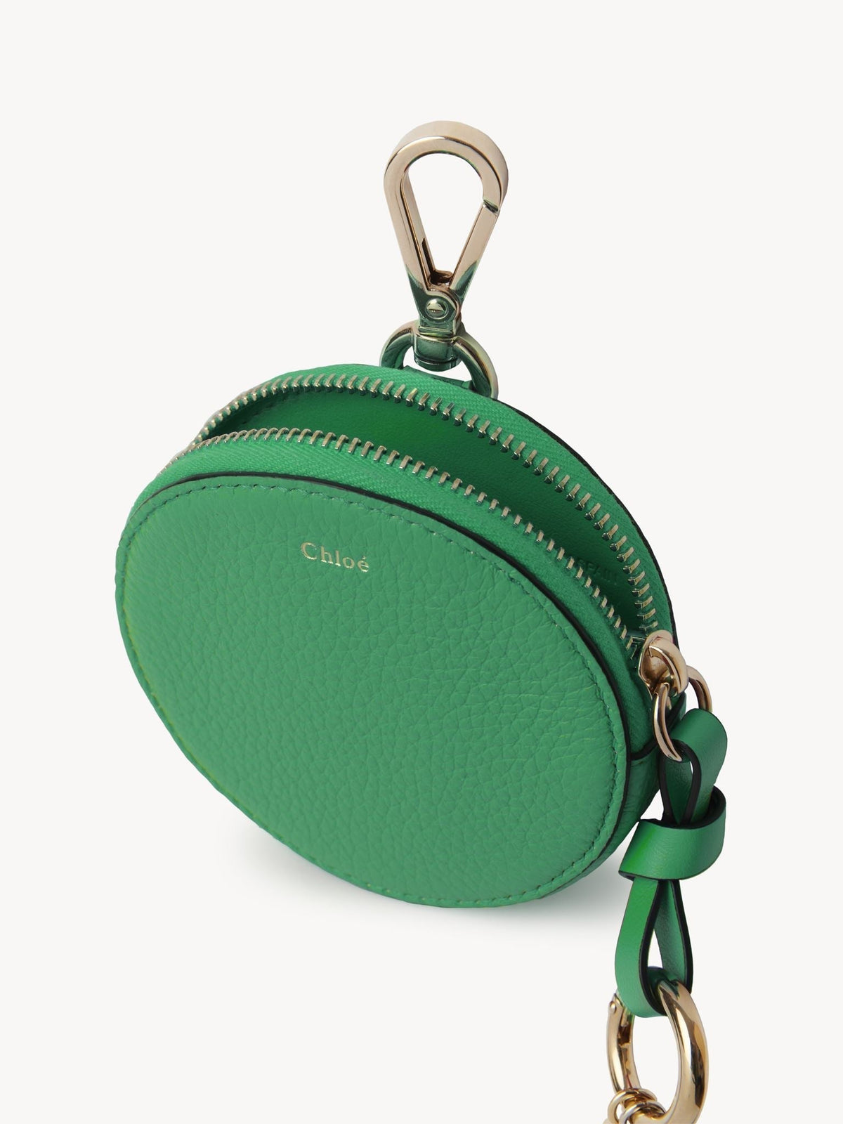 Petit porte-monnaie rond Alphabet en cuir grainé - Pop Green