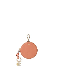 Petit porte-monnaie rond Alphabet en cuir grainé - Flaming Coral