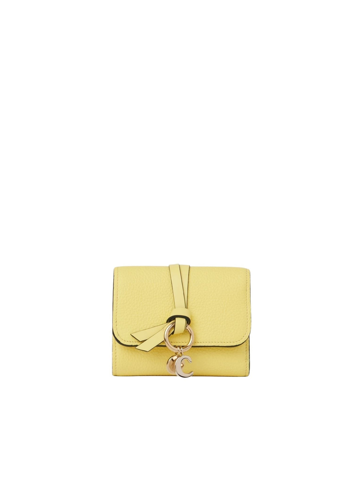 Portefeuille compact à trois volets Alphabet en cuir - Daffodil Yellow