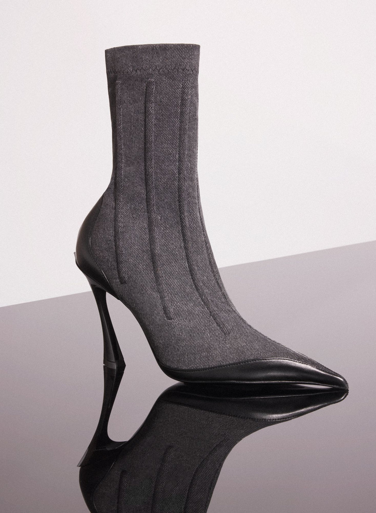 BI-COLOR BONED DENIM FANG 95 ANKLE BOOTS