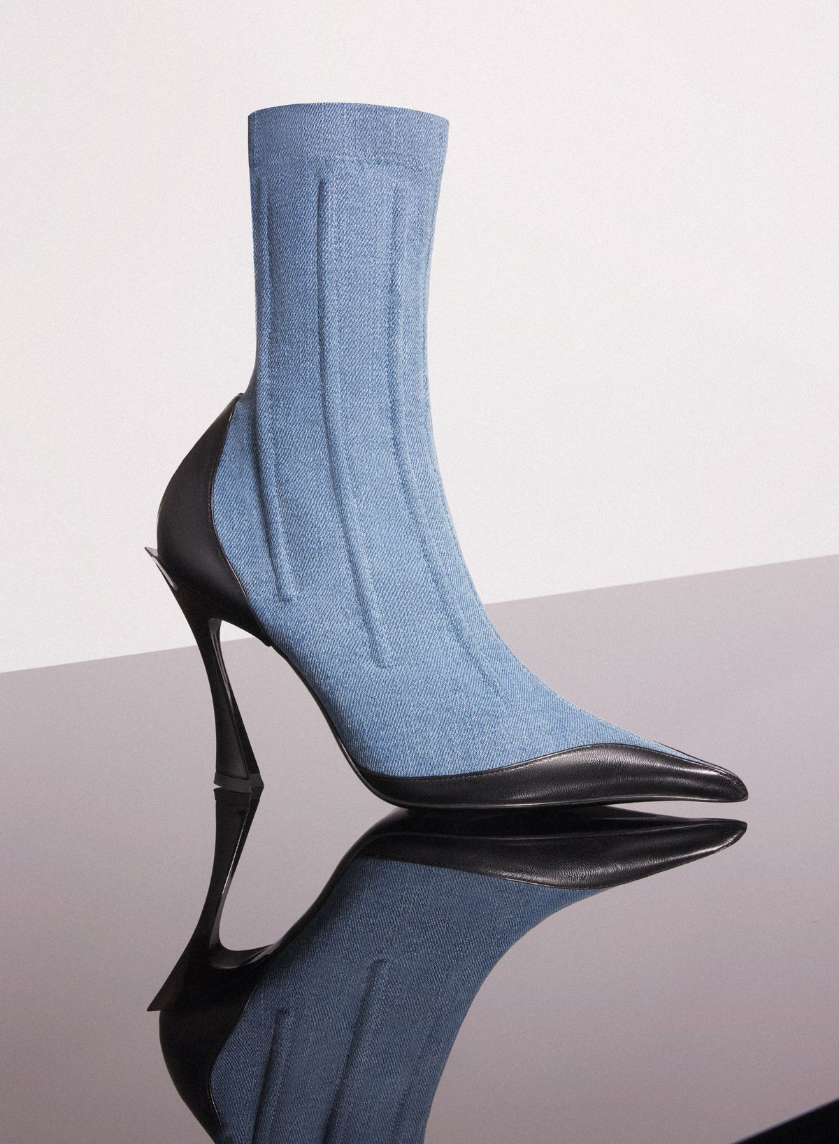 BI-COLOR BONED DENIM FANG 95 ANKLE BOOTS