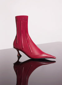 RED BONED LEATHER FANG 55 ANKLE BOOTS