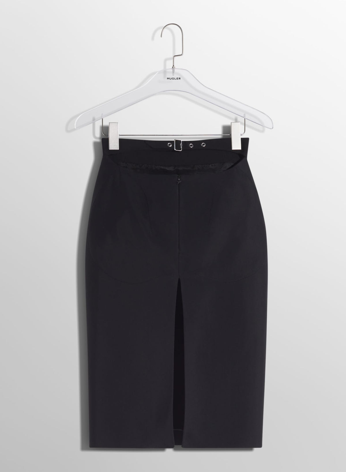 BLACK BUCKLED TAILORED SKIRT