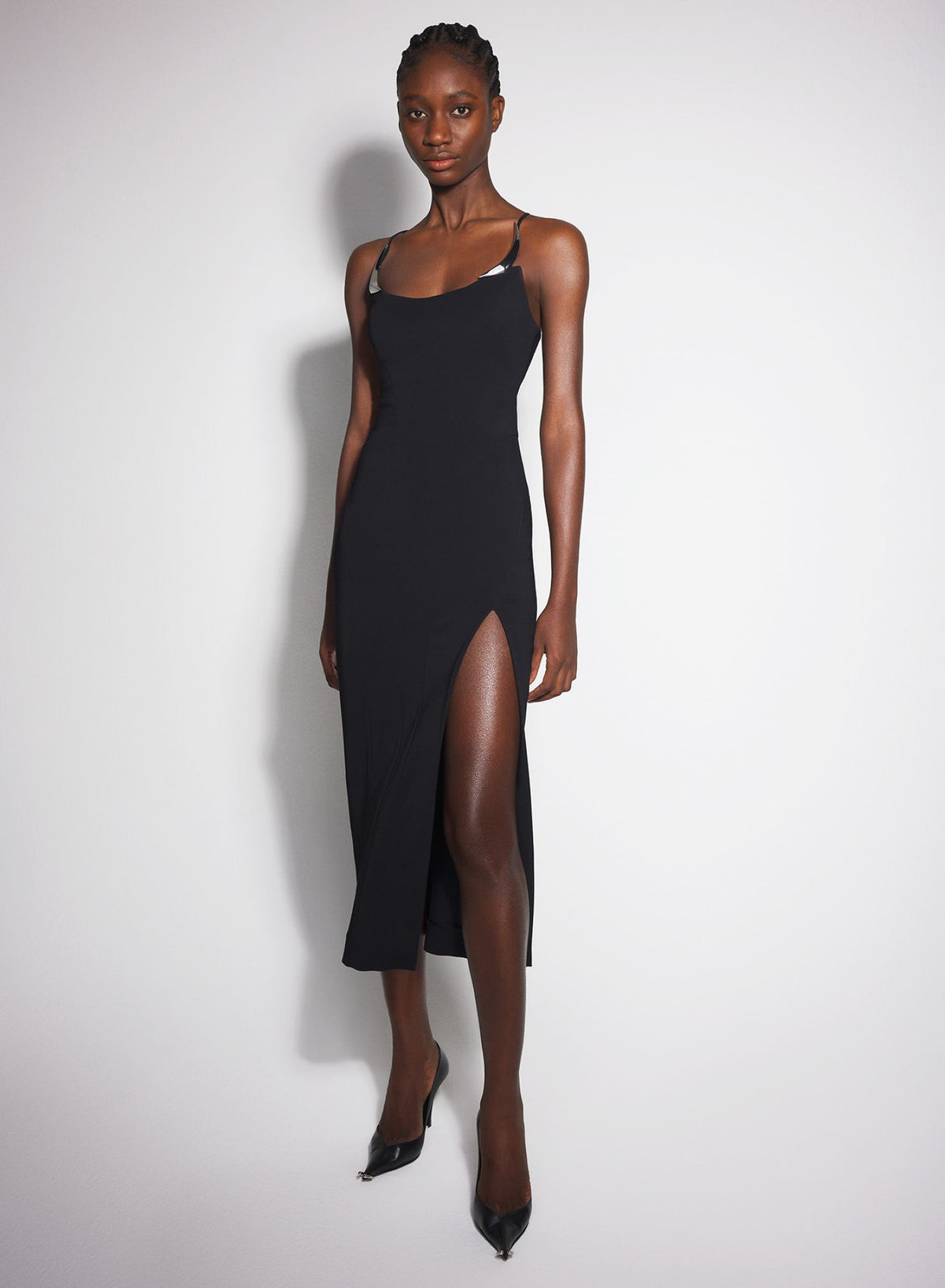 BLACK COCKTAIL DRESS WITH METALLIC DETAILS