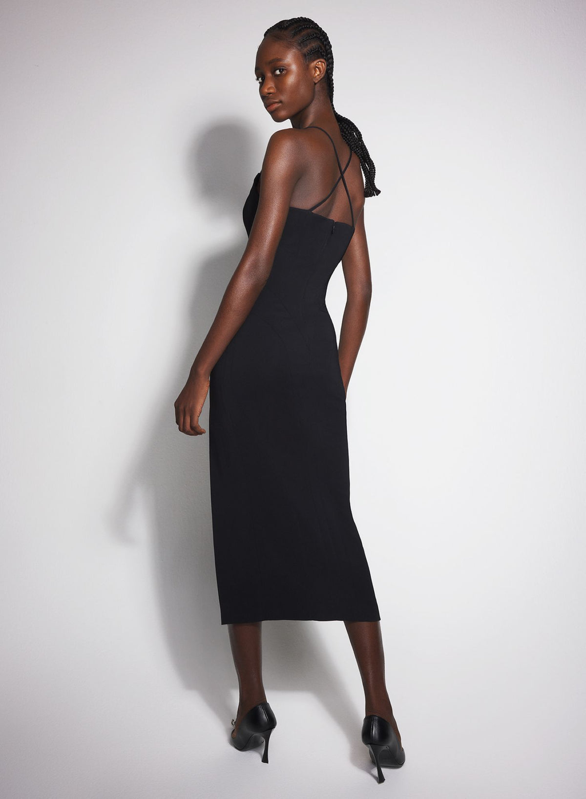 BLACK COCKTAIL DRESS WITH METALLIC DETAILS