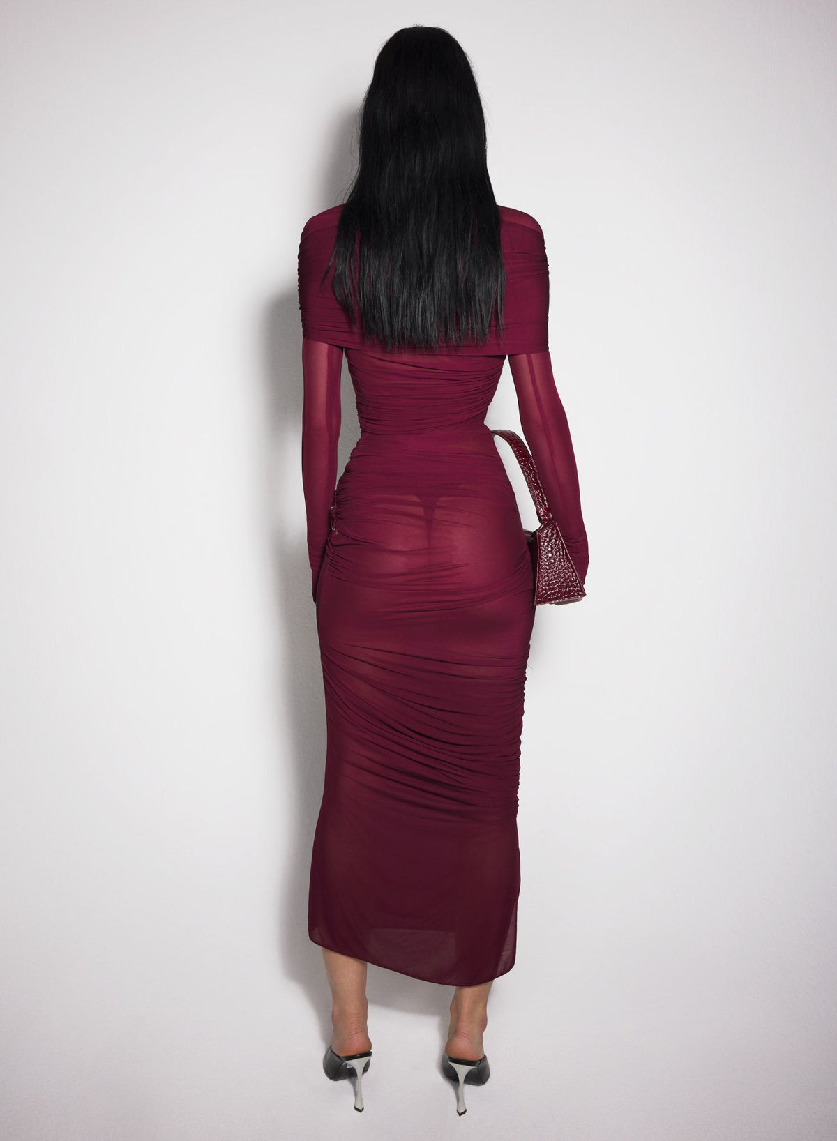 BLACK SHEER RUCHED DRESS