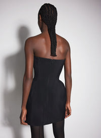 BLACK SLITTED TAILORED BUSTIER DRESS