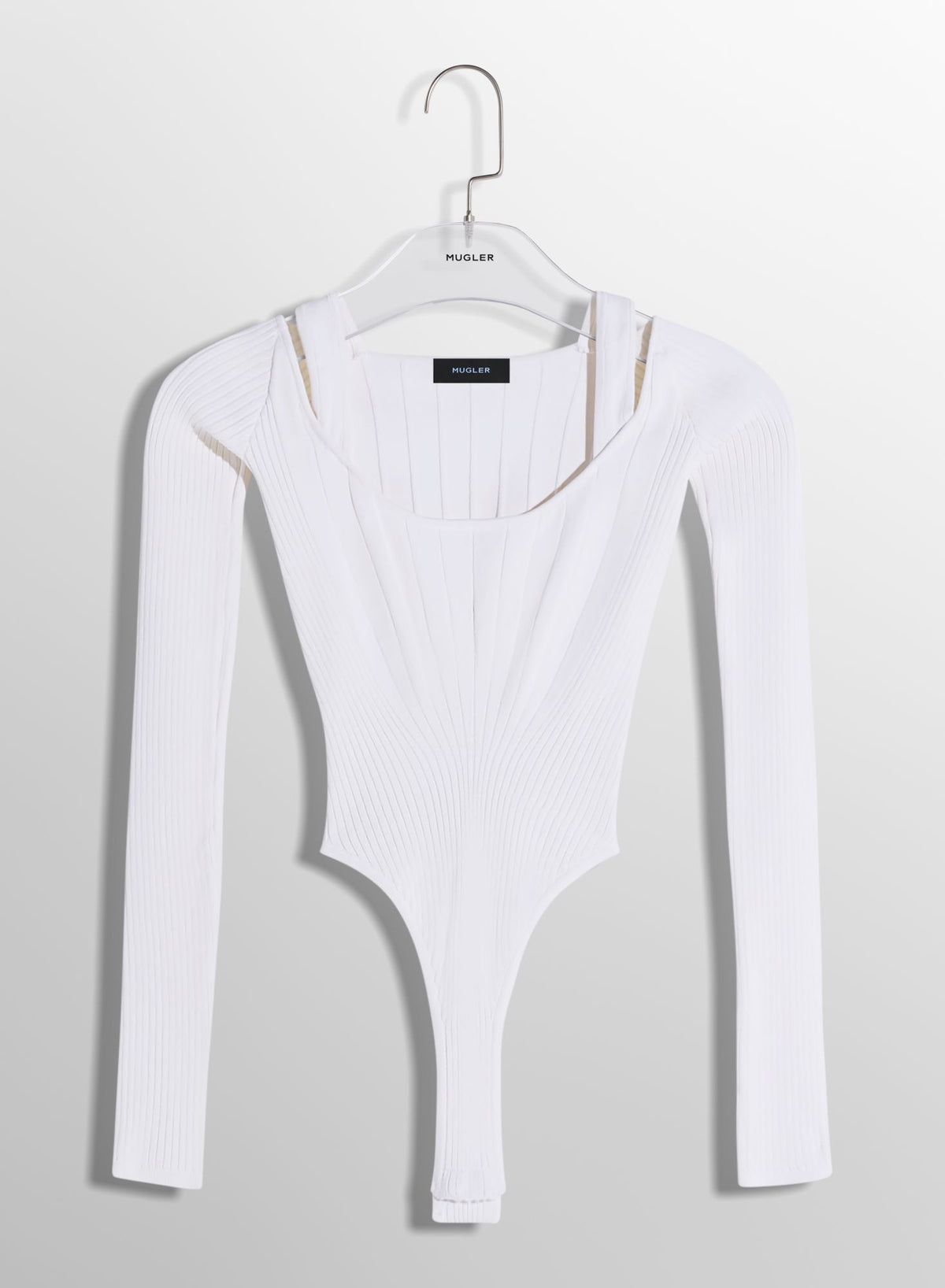 WHITE FITTED KNIT BODYSUIT