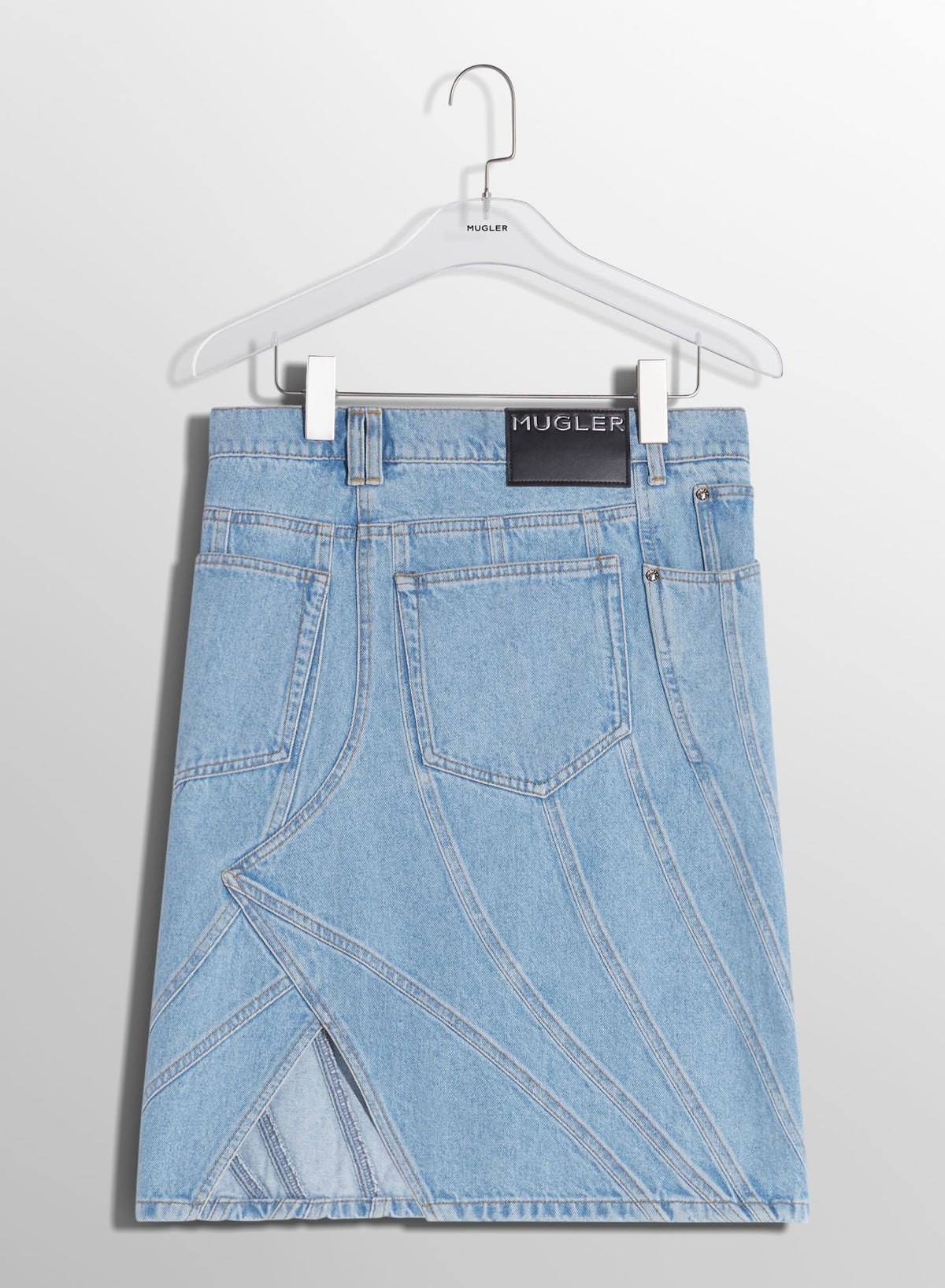 WASHED BLACK SPIRAL DENIM SKIRT