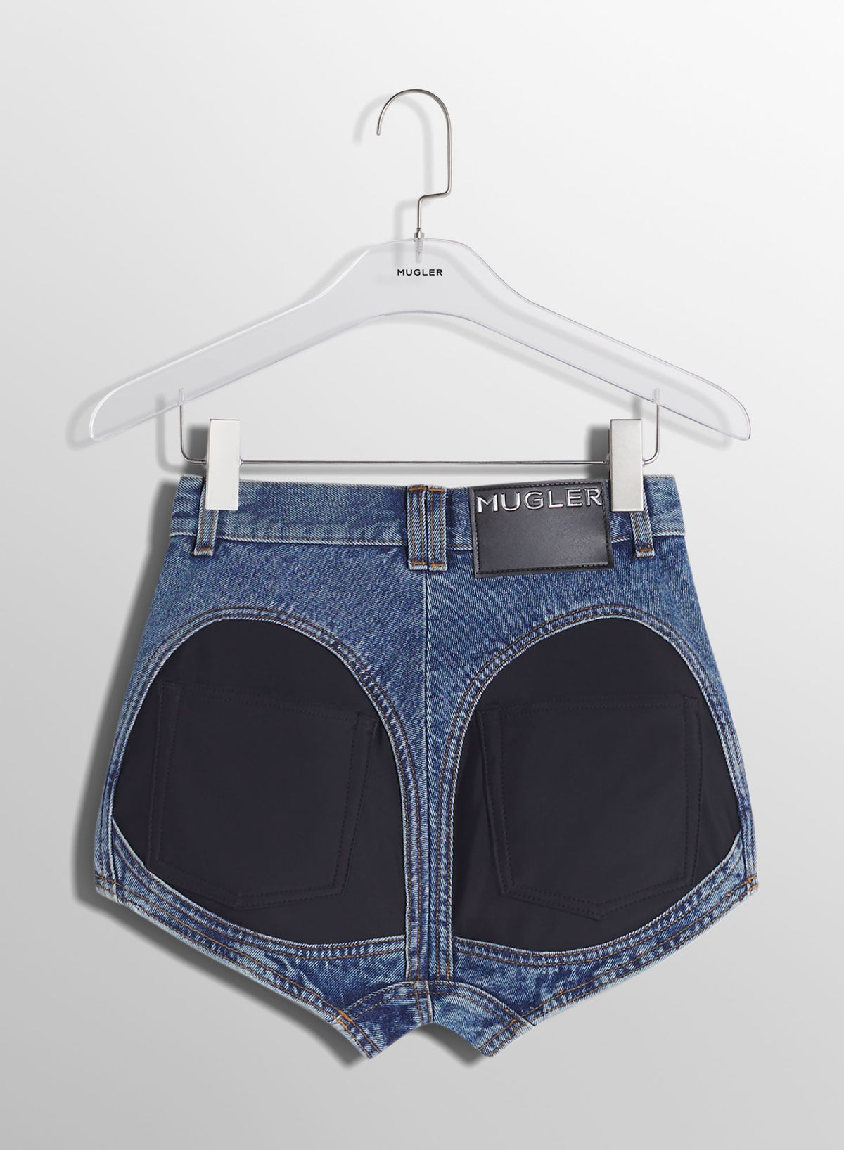 BLUE BI-MATERIAL DENIM SHORTS