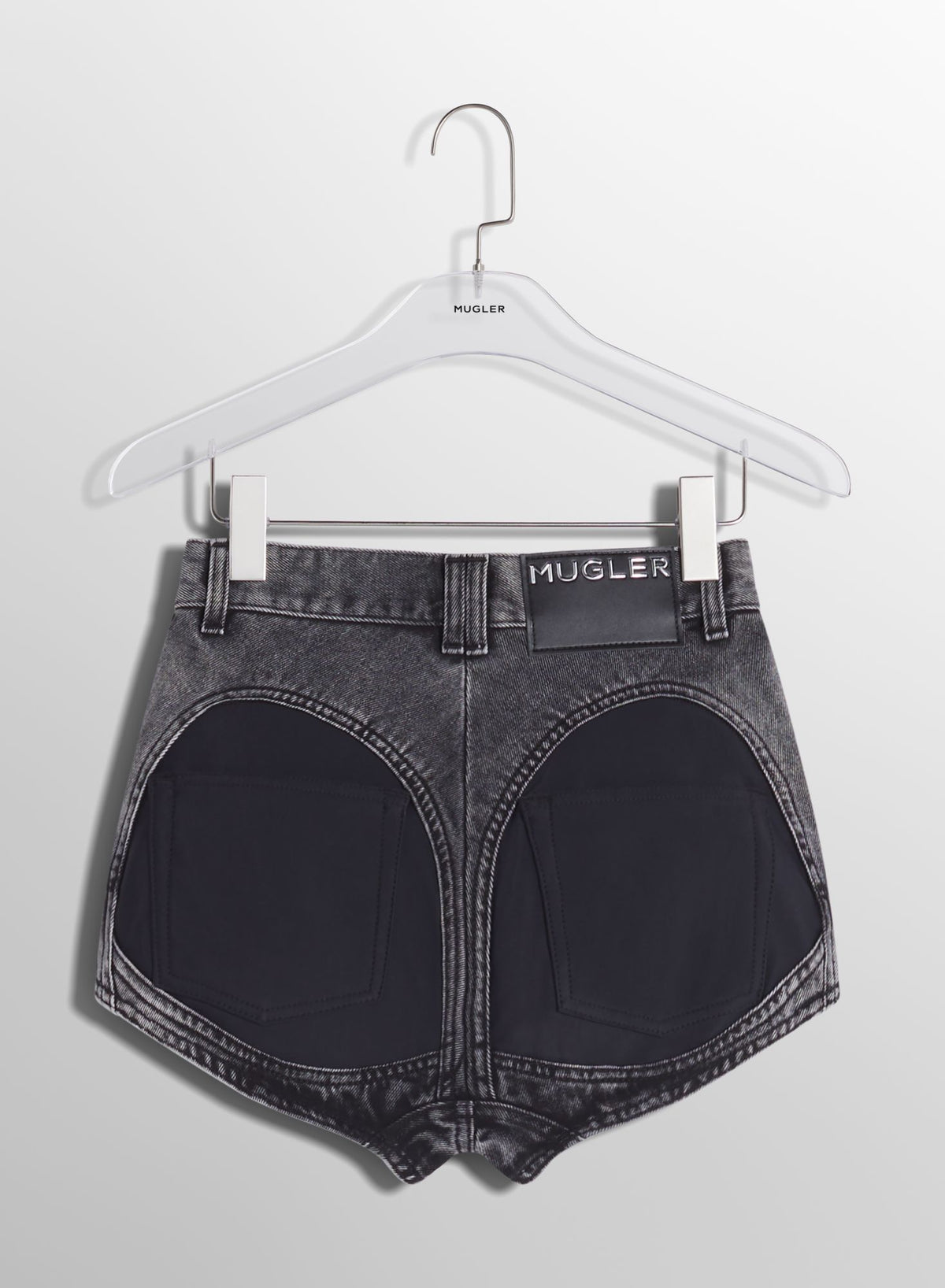 BLUE BI-MATERIAL DENIM SHORTS