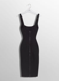 BLACK BUCKLED DENIM DRESS