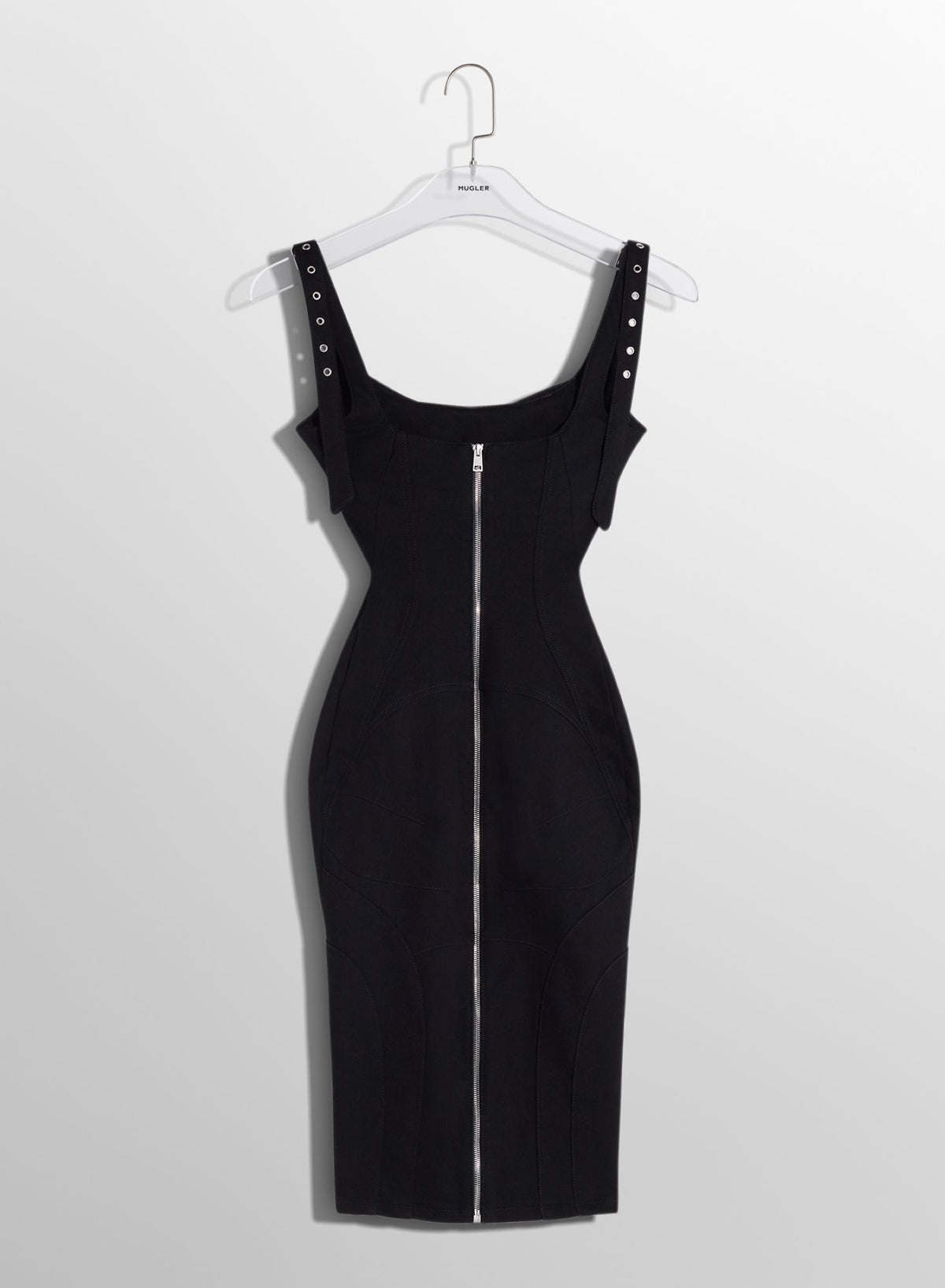 BLACK BUCKLED DENIM DRESS