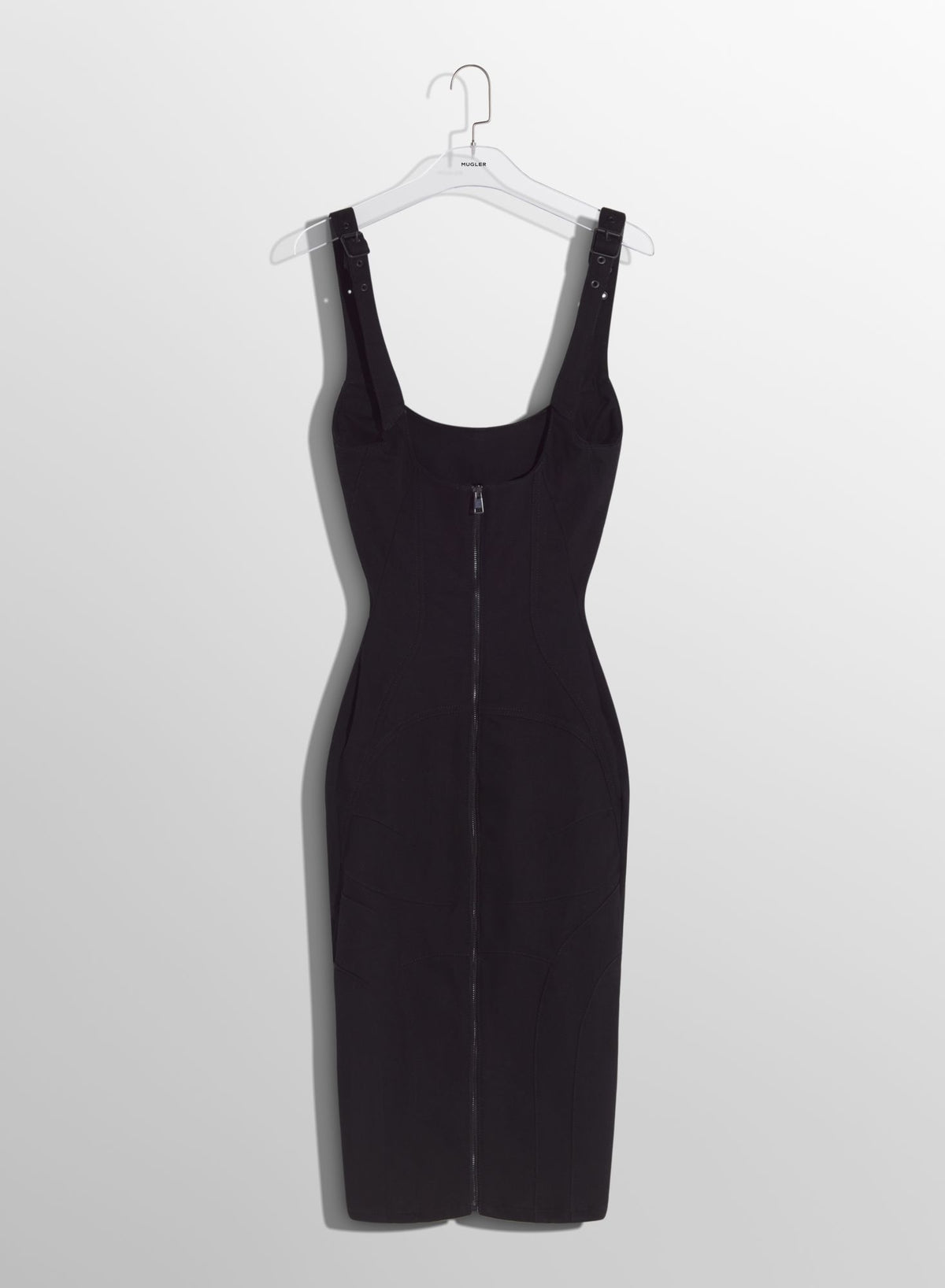 BLACK BUCKLED DENIM DRESS