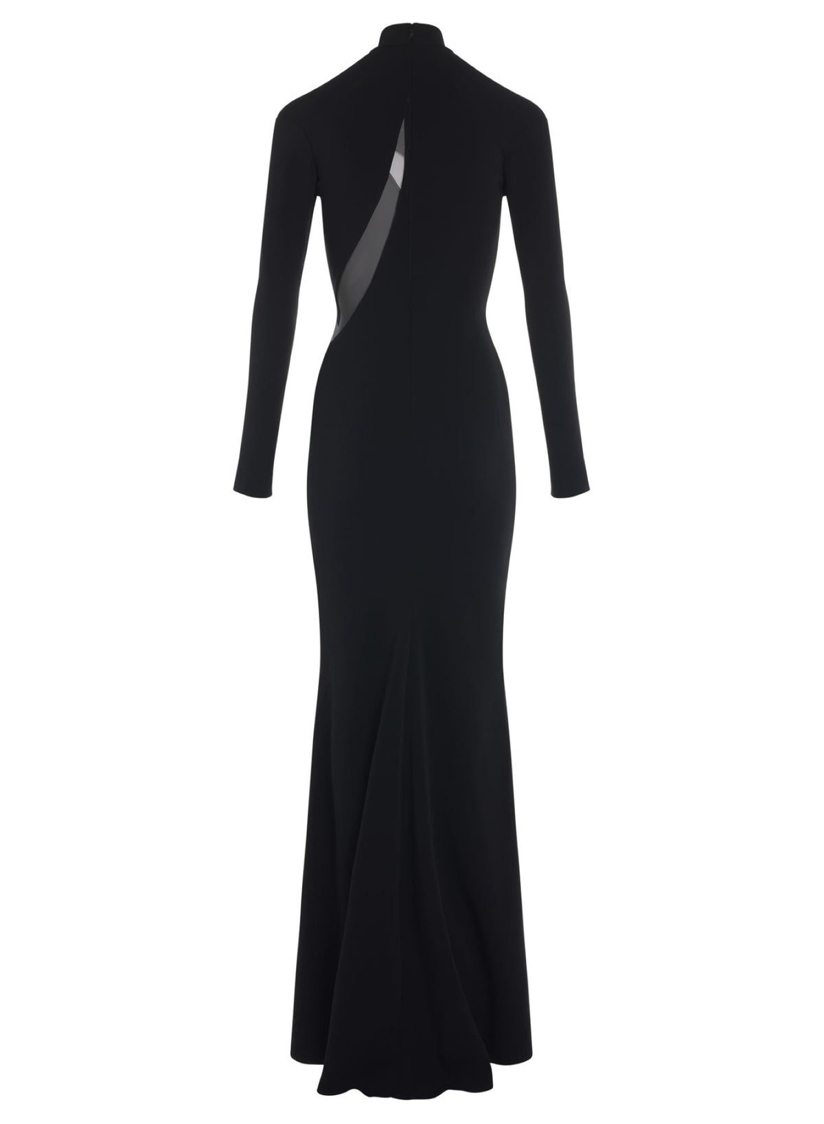 BLACK TULLE-INSERT CREPE GOWN