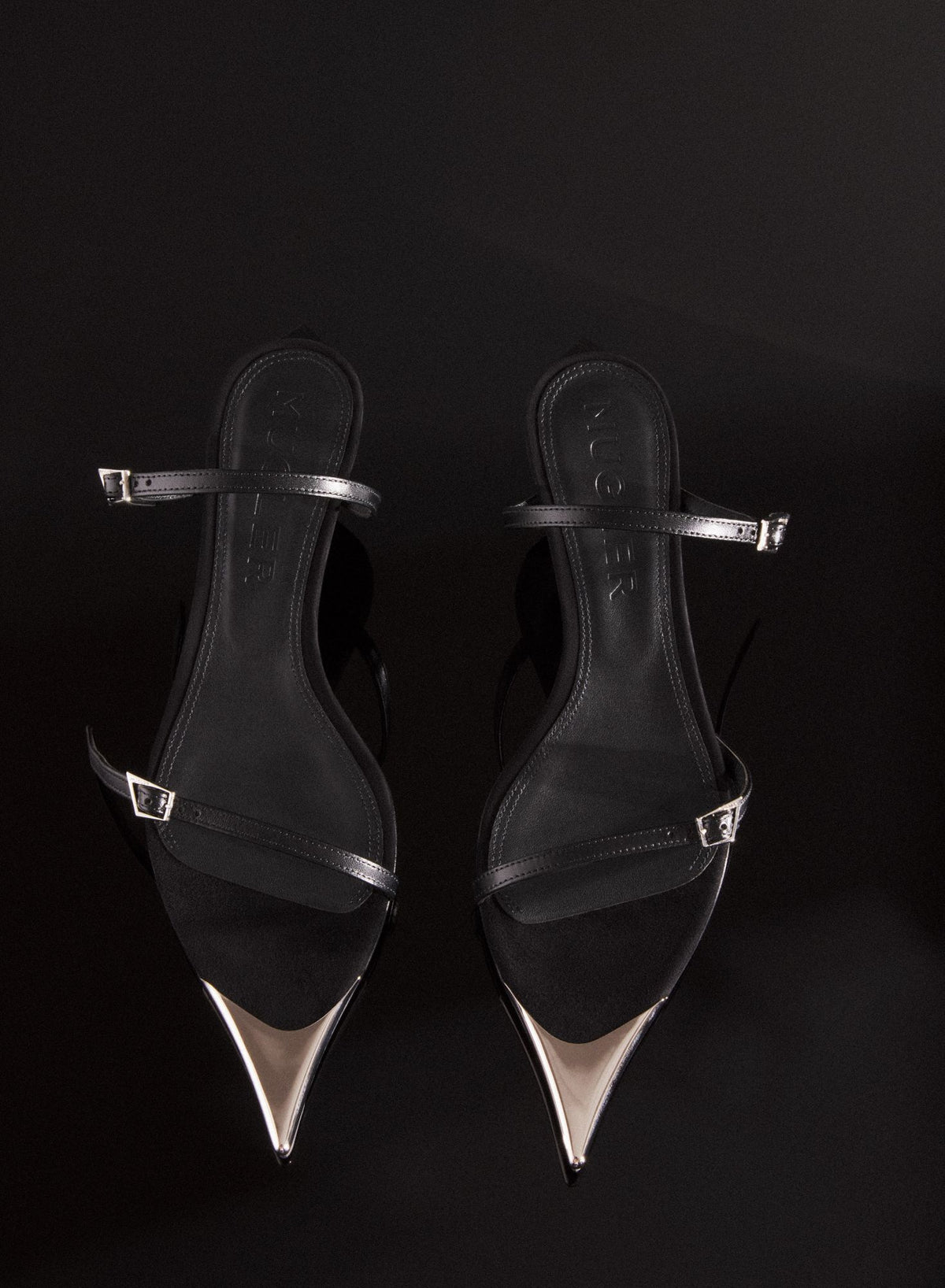 BLACK SUEDE FANG 95 SANDALS