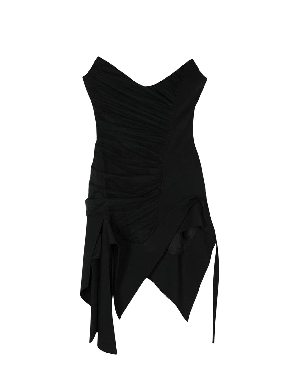 BLACK ASYMMETRIC BUSTIER DRESS