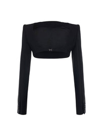 BLACK BACKLESS CROPPED JACKET