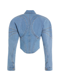 LIGHT BLUE TAILORED CORSET DENIM JACKET