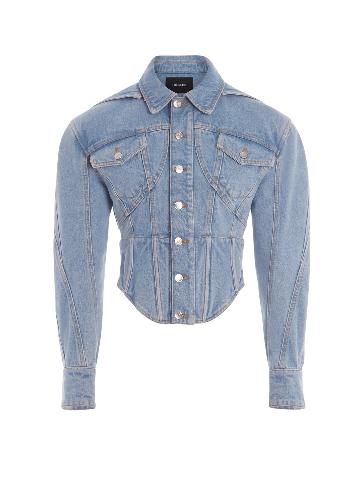 LIGHT BLUE CORSETED DENIM JACKET