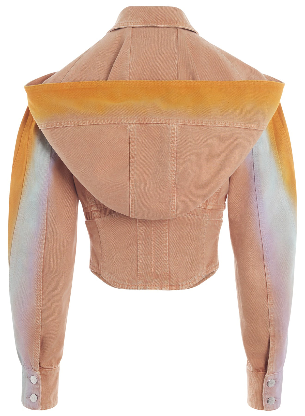 TAN CORSETED GRADIENT-EFFECT DENIM JACKET
