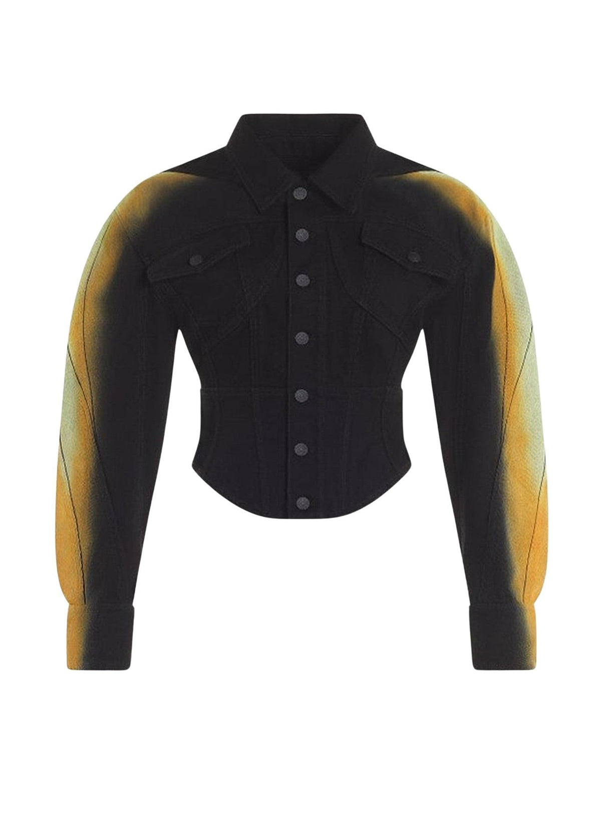 TAN CORSETED GRADIENT-EFFECT DENIM JACKET