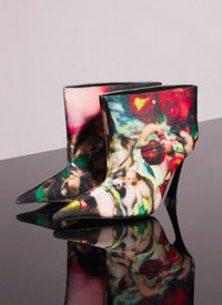 MUGLER X AMBERA WELLMANN PRINTED VELVET FANG 95 ANKLE BOOTS
