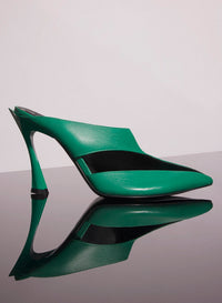 JADE GREEN LEATHER FANG 95 CUT-OUT MULE