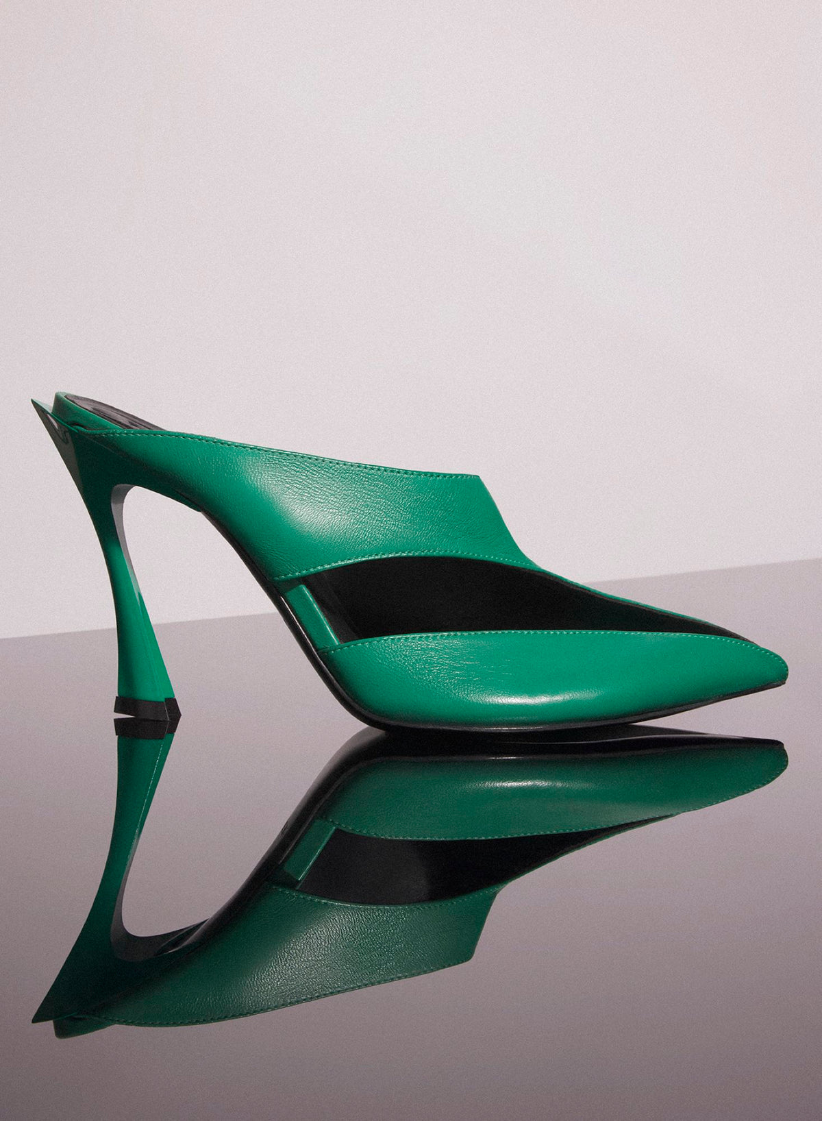 JADE GREEN LEATHER FANG 95 CUT-OUT MULE