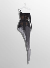 BLACK SPIKY SHEER CORSET DRESS