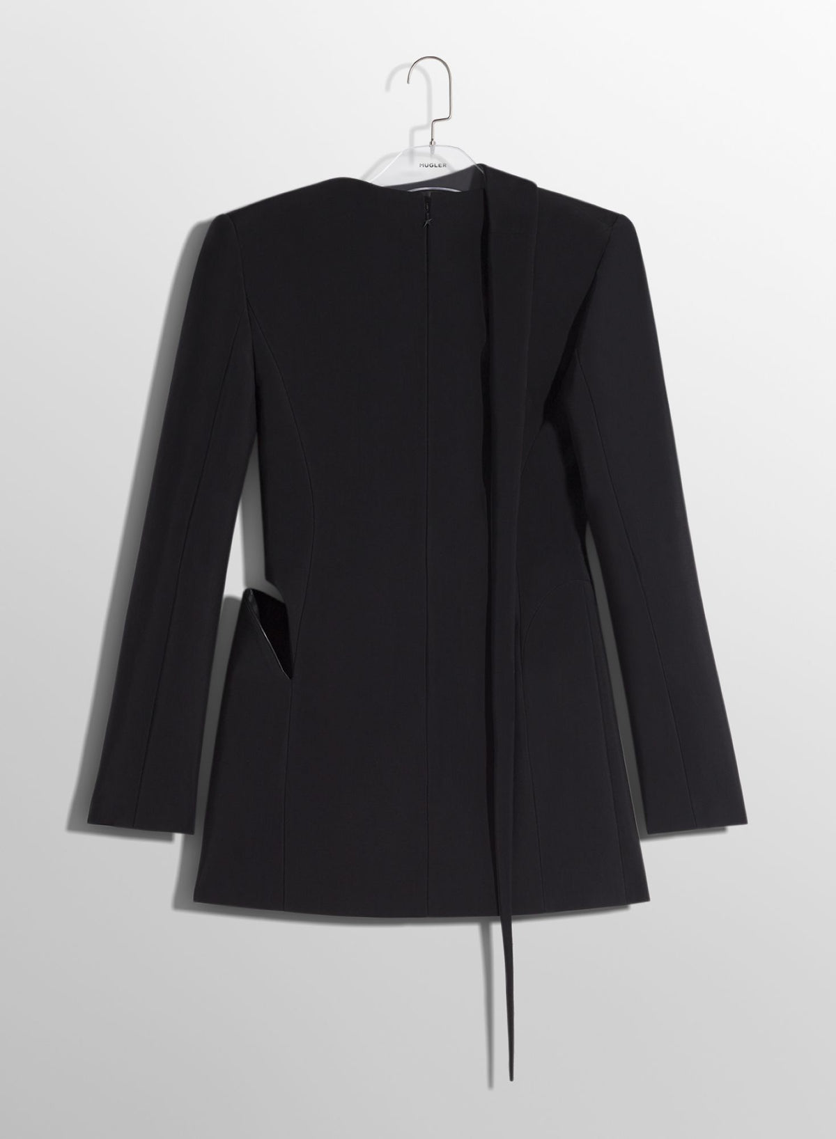 BLACK CUT-OUT TAILORED DRESS WITH LEATHER LAPEL
