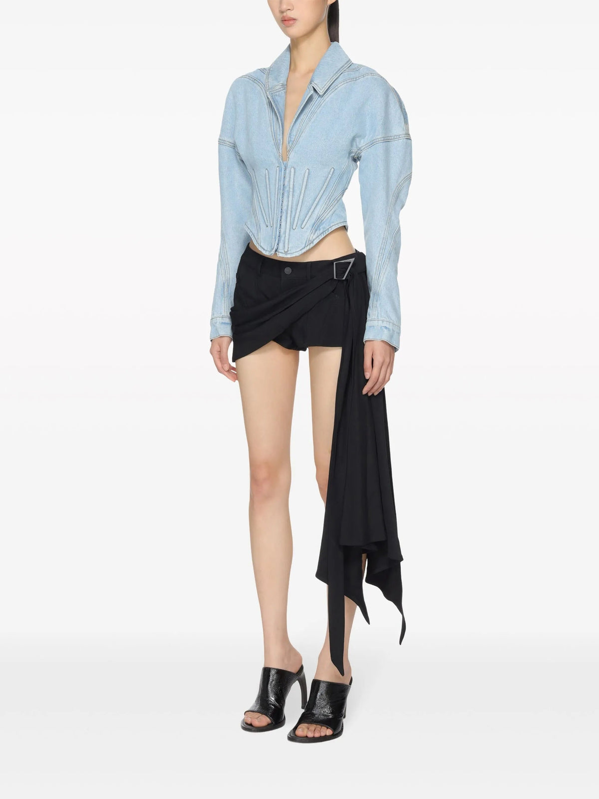 LIGHT BLUE TAILORED CORSET DENIM JACKET