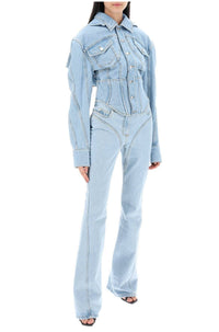 LIGHT BLUE CORSETED DENIM JACKET