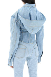 LIGHT BLUE CORSETED DENIM JACKET